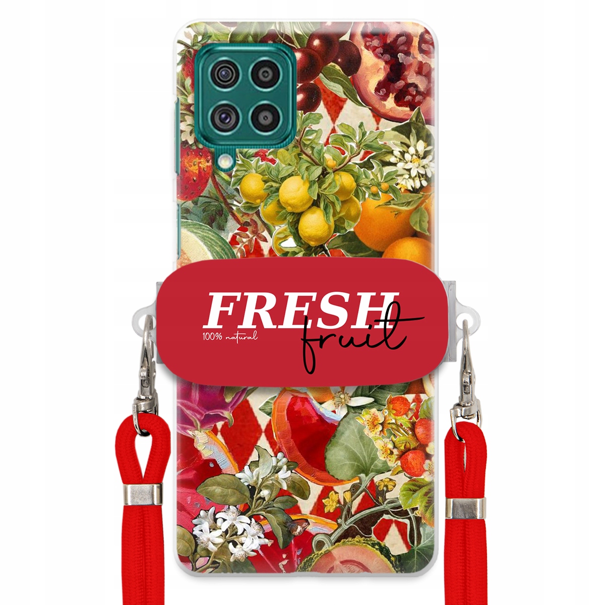 Puzdro pre Samsung M62 Červené Crossbody vodítko držiak Fresh Fruit Ovocné