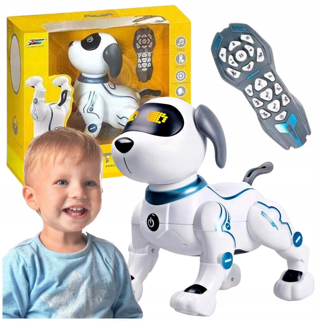 Robo Piesek Zdalnie Sterowany Szary Pilot Głos Sztuczki Interaktywny Dźwięk