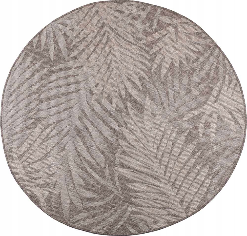 Venkovní Koberec Express New s motivem palem, šedý a béžový, kulatý 160 cm