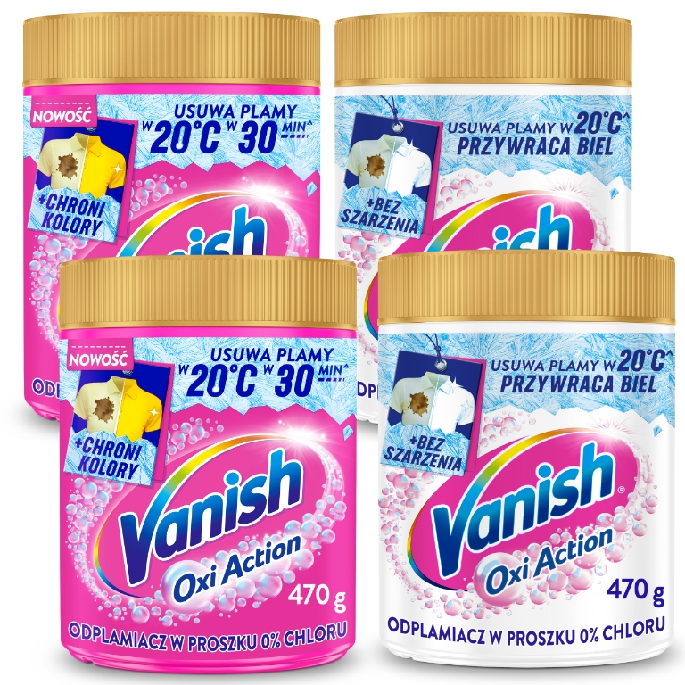 Levně Vanish Sada Oxi Action Odstraňovač skvrn v prášku pro barvu a bílou 4 x 470 g