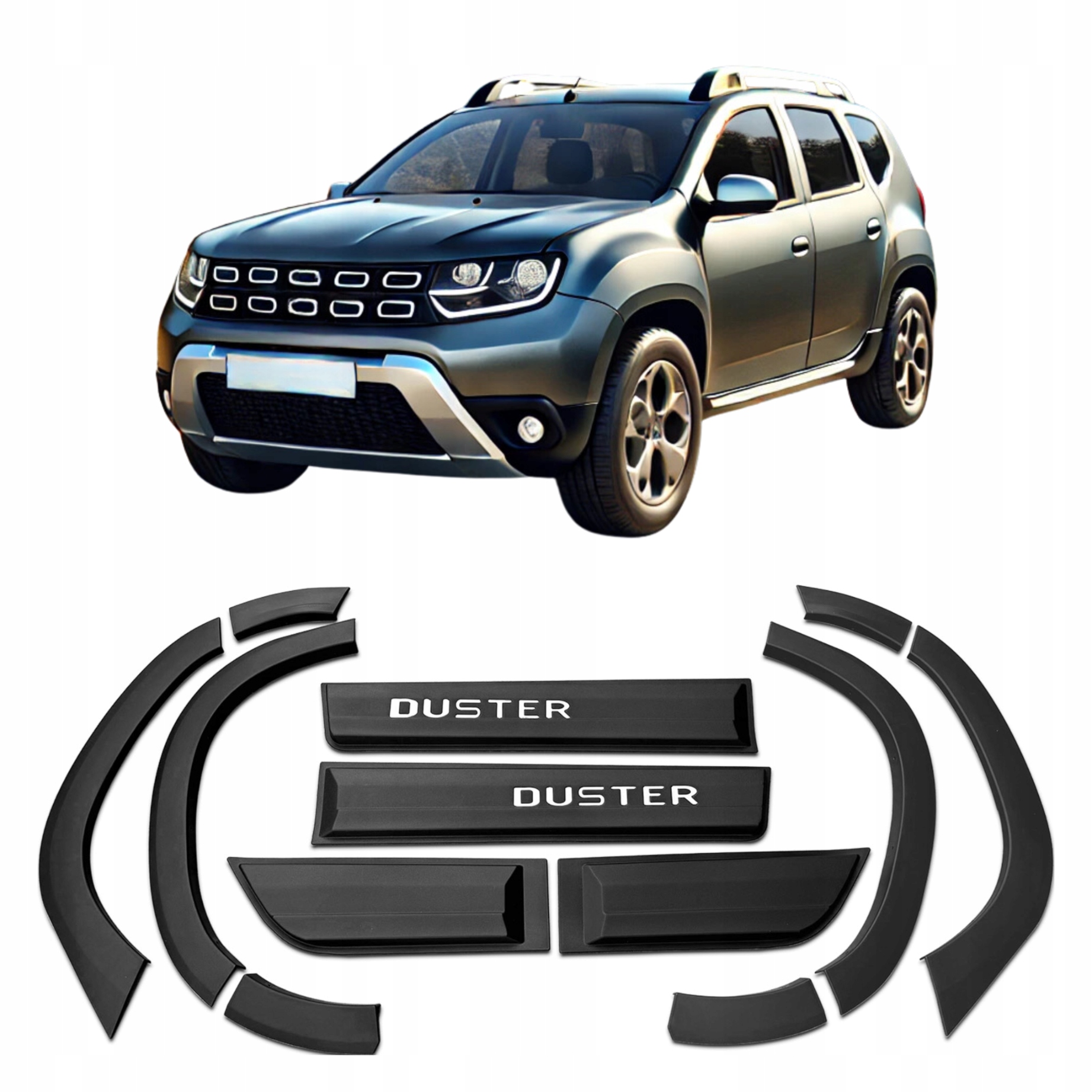 Flary a lišty Ochranné kryty na dvere Dacia Duster 18-24 Písmená Chróm