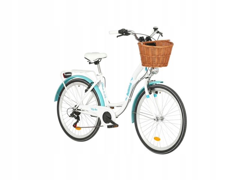 Rower miejski Indiana Moena S7B 26 cali Biało-lazurowy Koszyk wiklinowy
