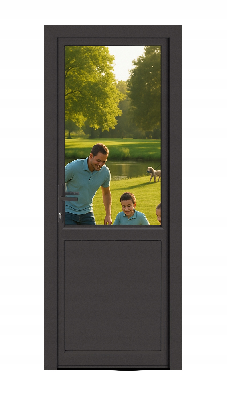 Drzwi zewnętrzne Antracyt Pcv 800x2000, 80x200 Lewe 3szyby+Argon, 76mm, Pvc