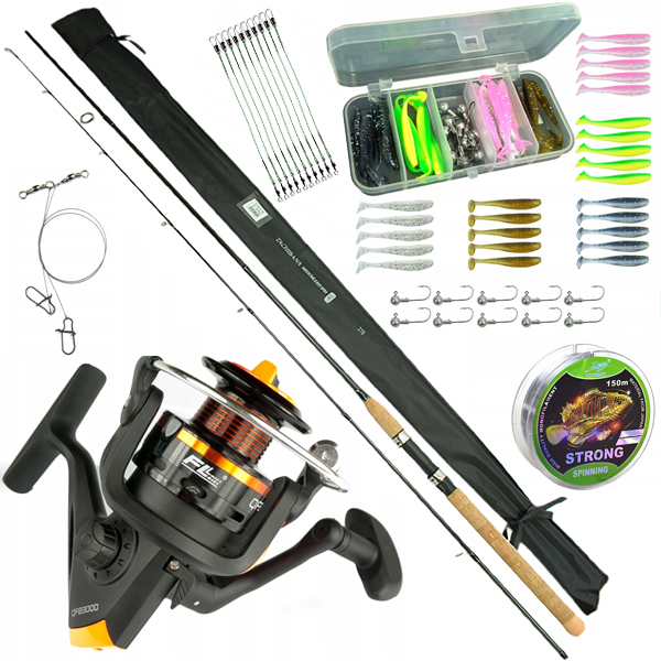 Zestaw wędkarski Spinningowy Wędka węglowa 2,4m kołowrotek 48 elementów Z54