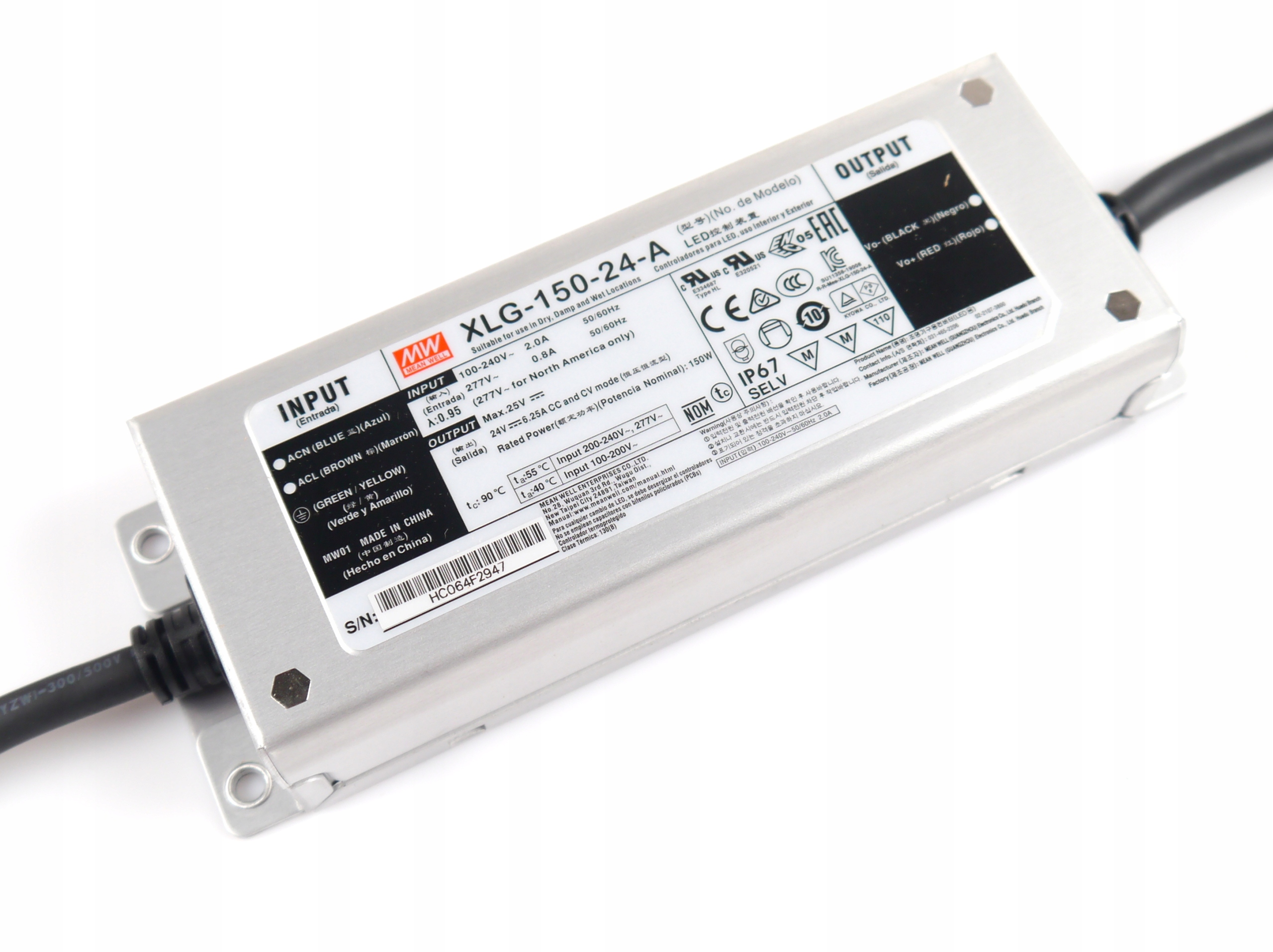 Zasilacz impulsowy Mean Well hermetyczny XLG-150-24 150W 24V 6,25A do led