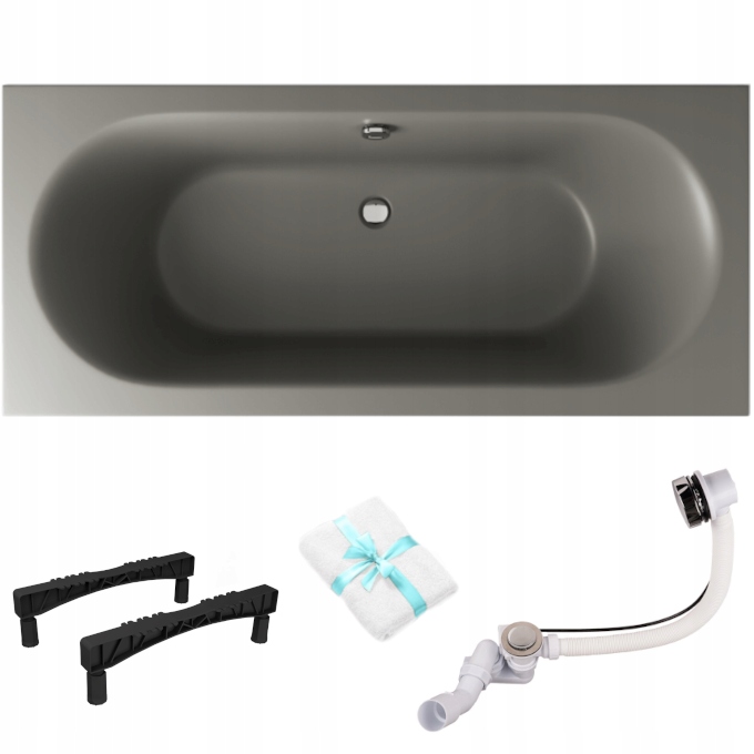 Obdélníková vana Excellent Oceana Slim 180x80 šedá matná nohy sifon chrom