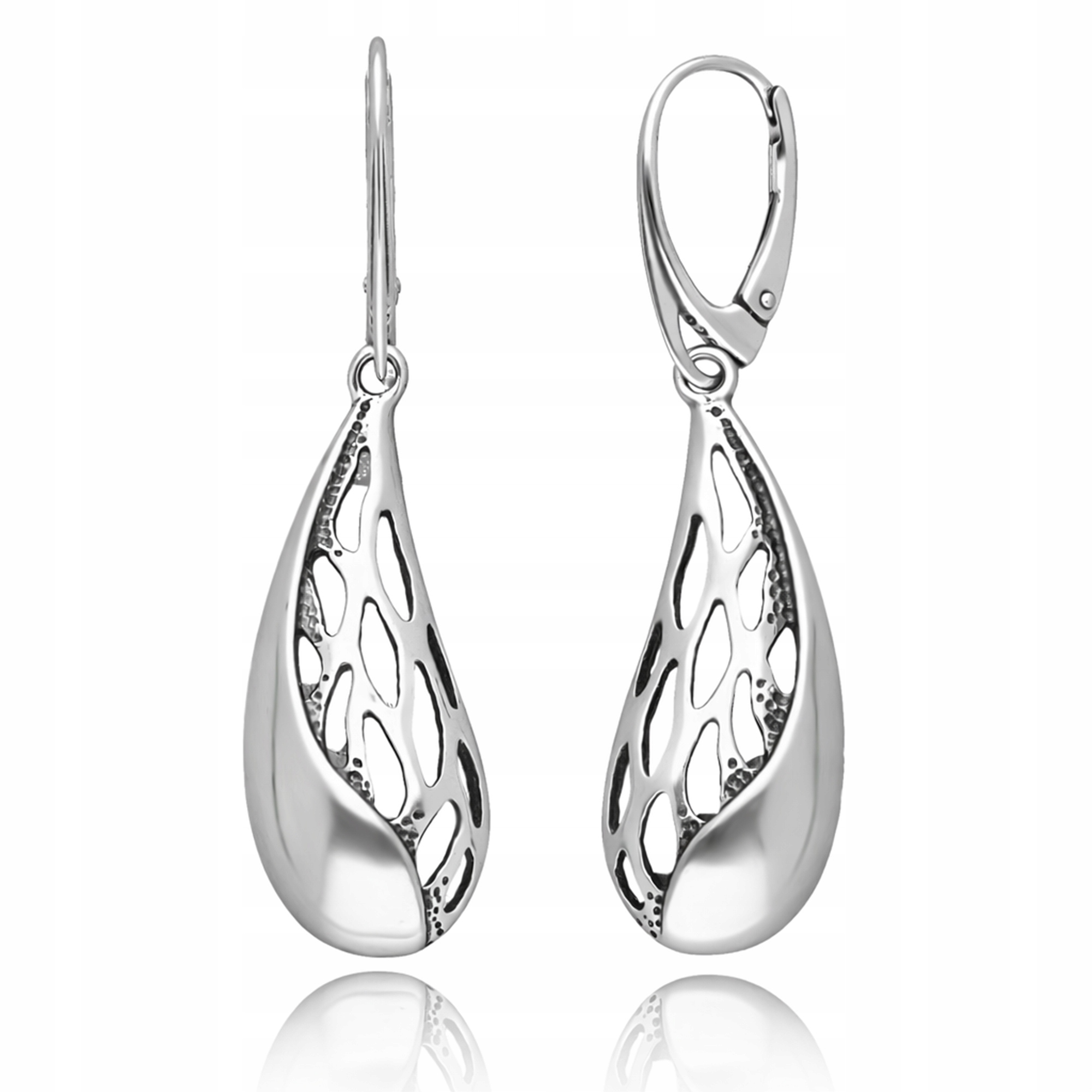 Stříbrné náušnice 925 závěsné, ažurové slzy, listy, elegantní anglické