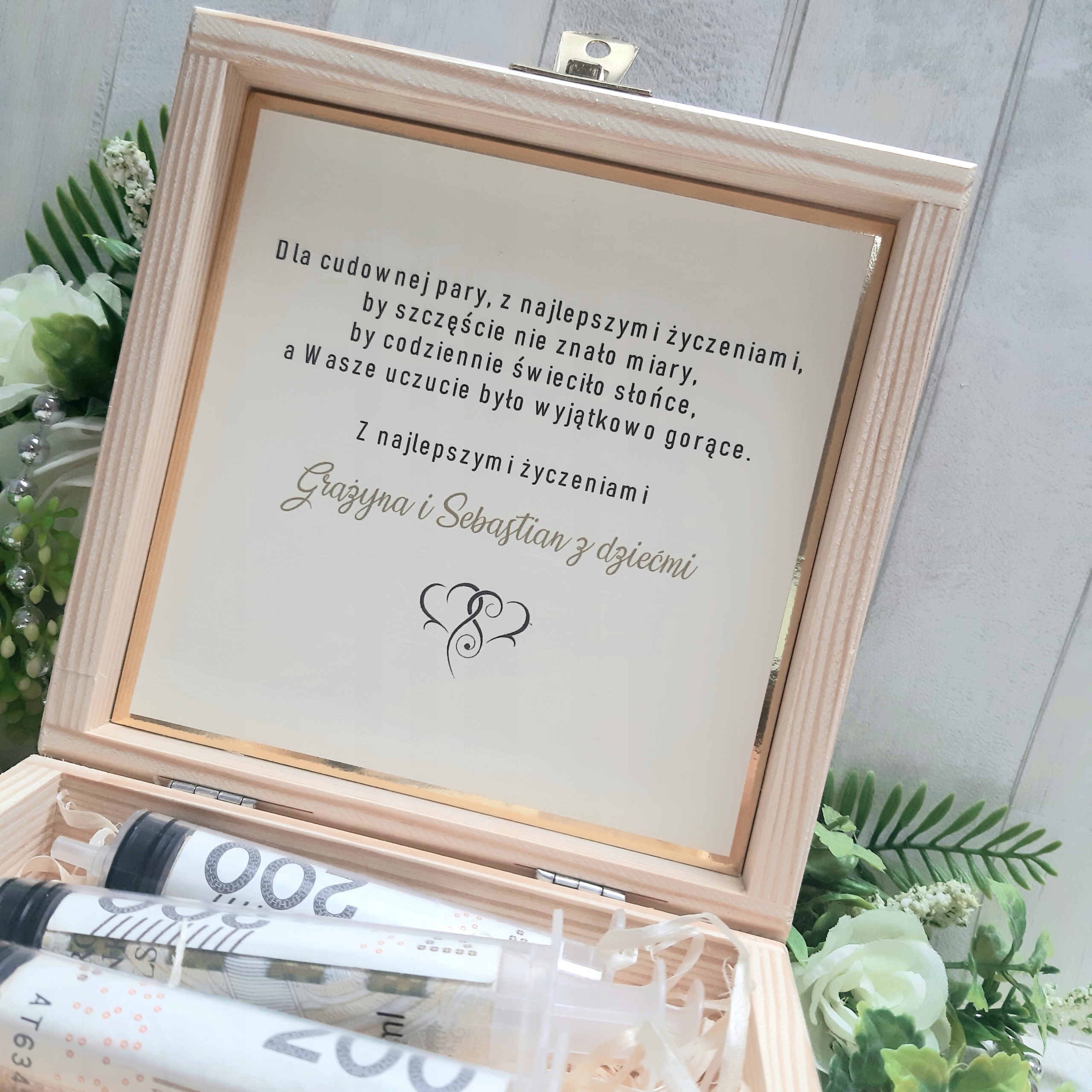 Zastrzyk gotówki na ślub * PREZENT * SKRZYNKA Materiał wykonania drewno