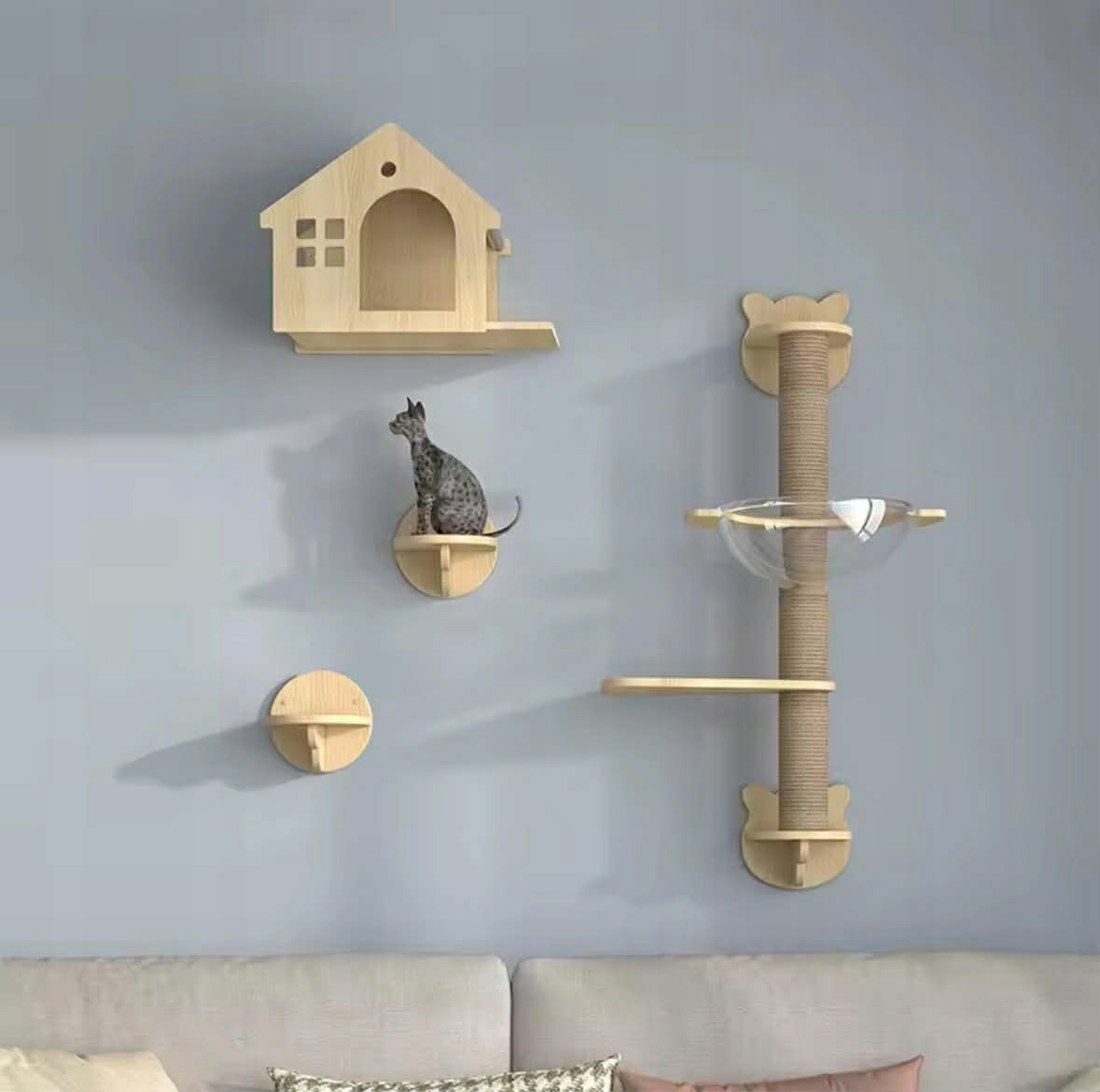 Levně Škrabadlo Pro Kočky Na Zeď Pelíšek Dráha 4 Prvky Nástěnná Houpací Síť Dřevo