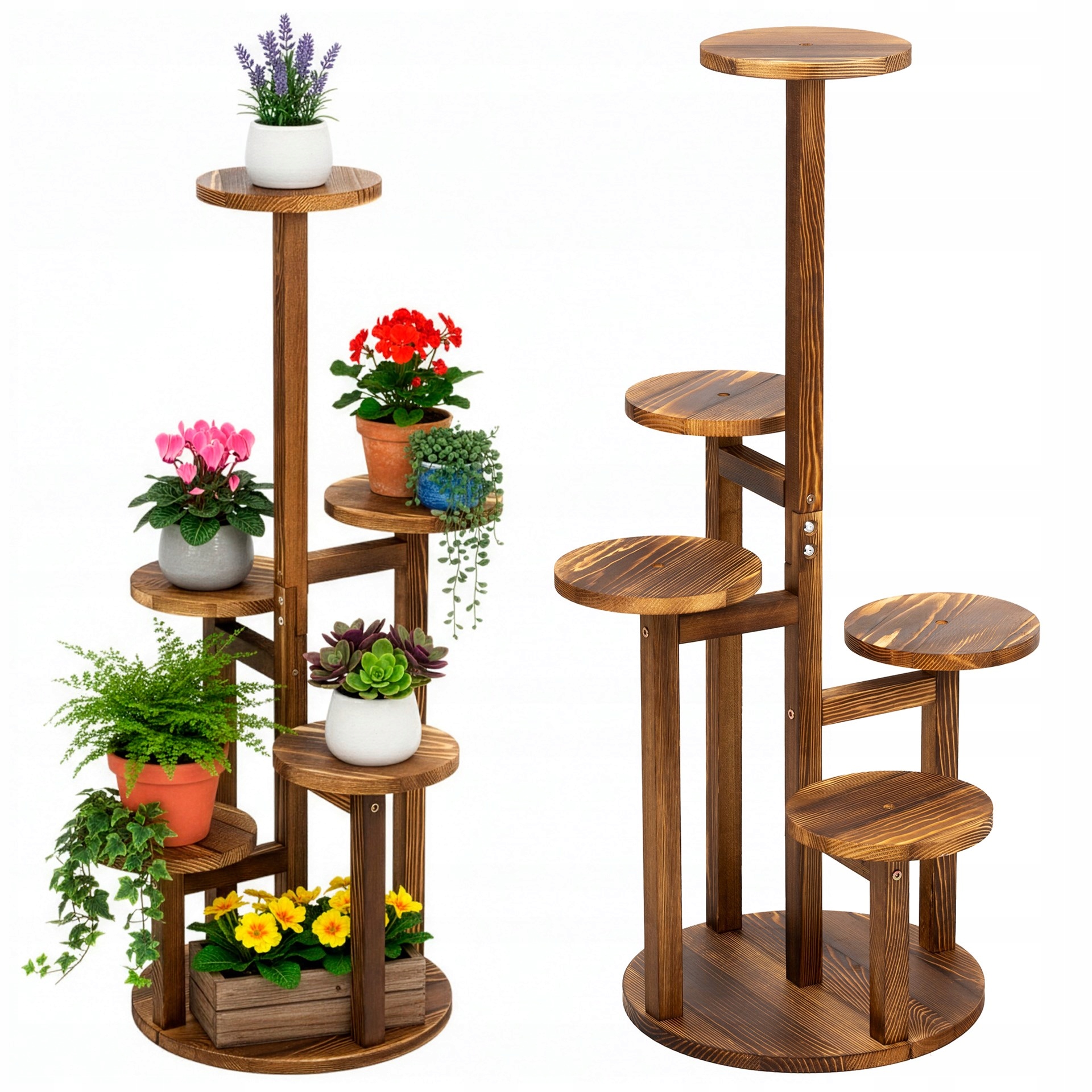 DREWNIANY KWIETNIK STOJAK NA KWIATY ROŚLINY 6 POZIOMÓW STOJĄCY REGAŁ LOFT