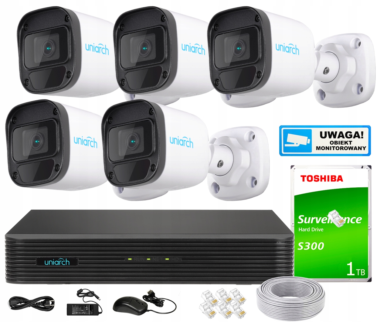 ZESTAW MONITORINGU IP 5 Kamer 5MPx PoE Uniarch IR