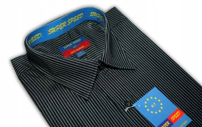 

pda8 Koszula męska krótki rękaw Czarna Paski 40/41