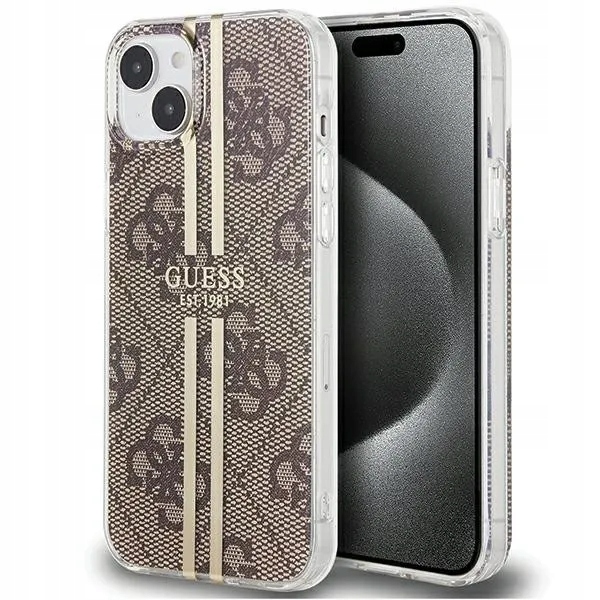 Pouzdro Pro Iphone 15 Plus Guess 4G Gold Stripe Pouzdro Hnědé