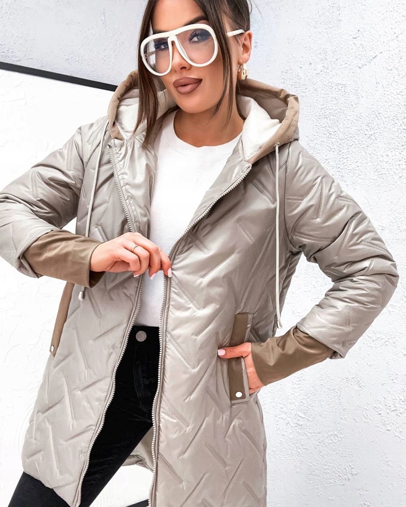 Prošívaná Bunda Plus Size T2-2291 Béžová 50