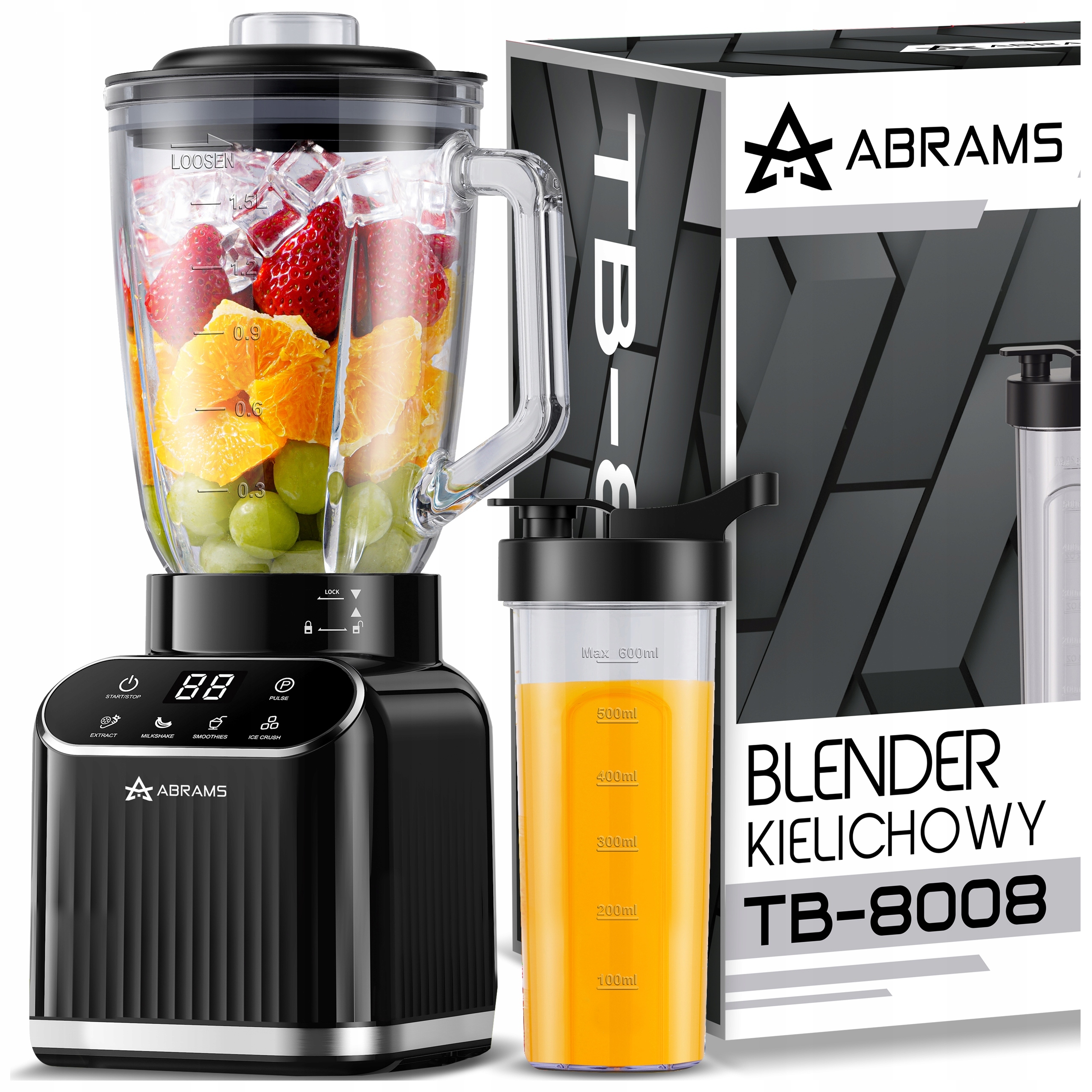 Blender Kielichowy Szklany 1,5L Mikser Do Smoothie Koktajli Ostrza Tytanowe