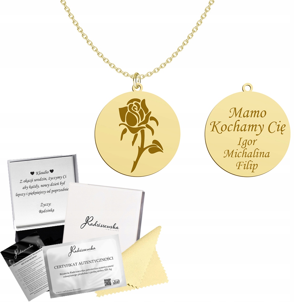 Zlatý náhrdelník Růže na Den Žen s gravírováním Dárek 925 Gravírování Bonus