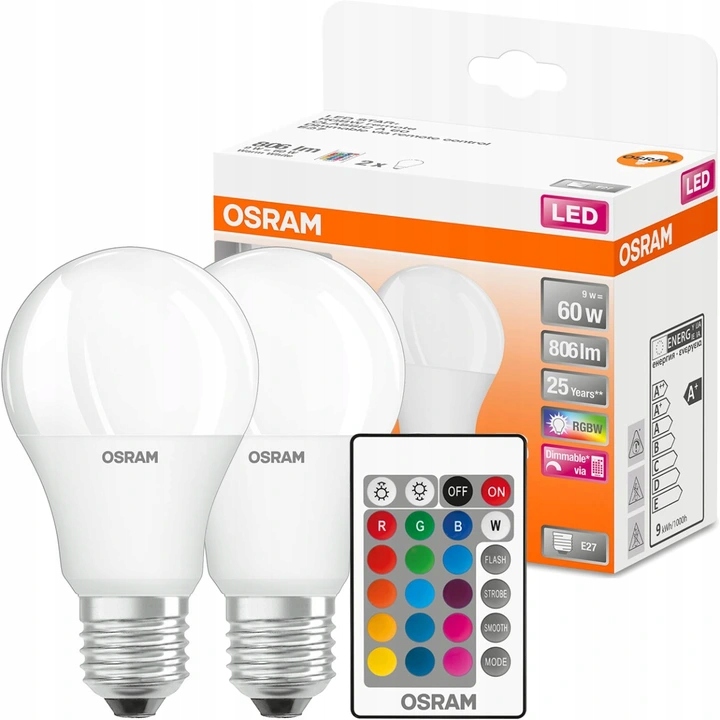 

Osram 2x żarówki Led Rgbw E27 A60 9W=60W Pilot