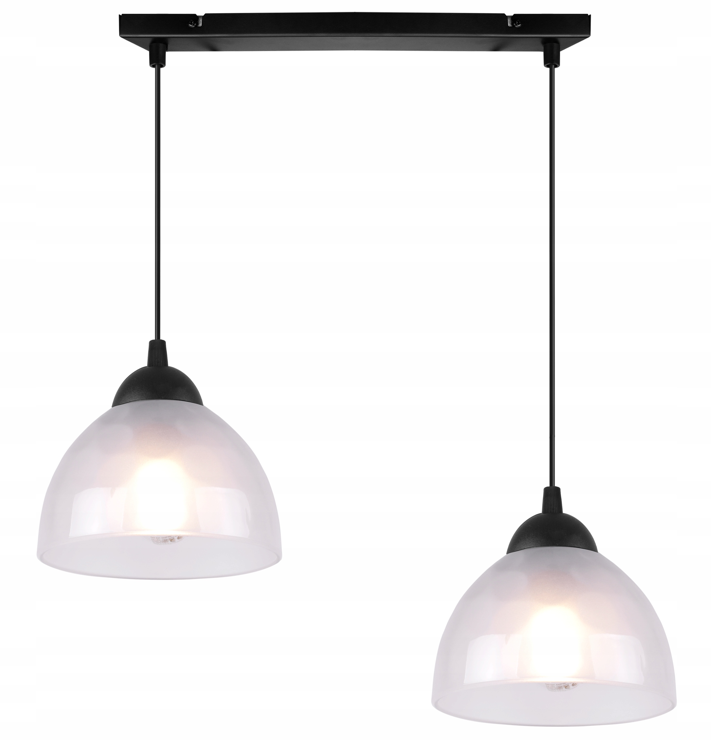 Závěsná Stropní Lampa Lustr Dvojitá Lišta Bílé Skleněné Stínítko Mísa