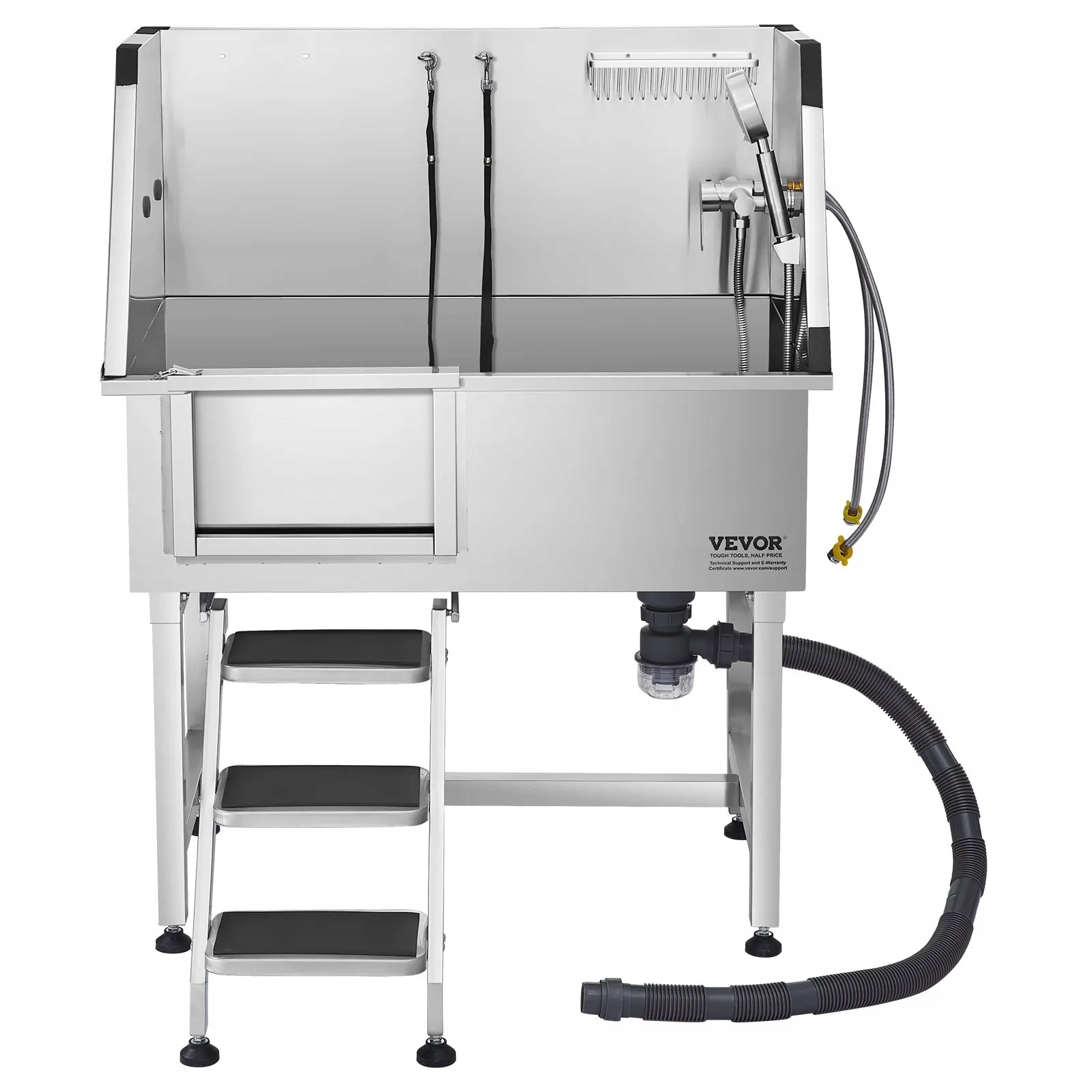 Levně Groomerská vana 96,5 cm nerezová ocel, protiskluzové schodiště, pravé dveře