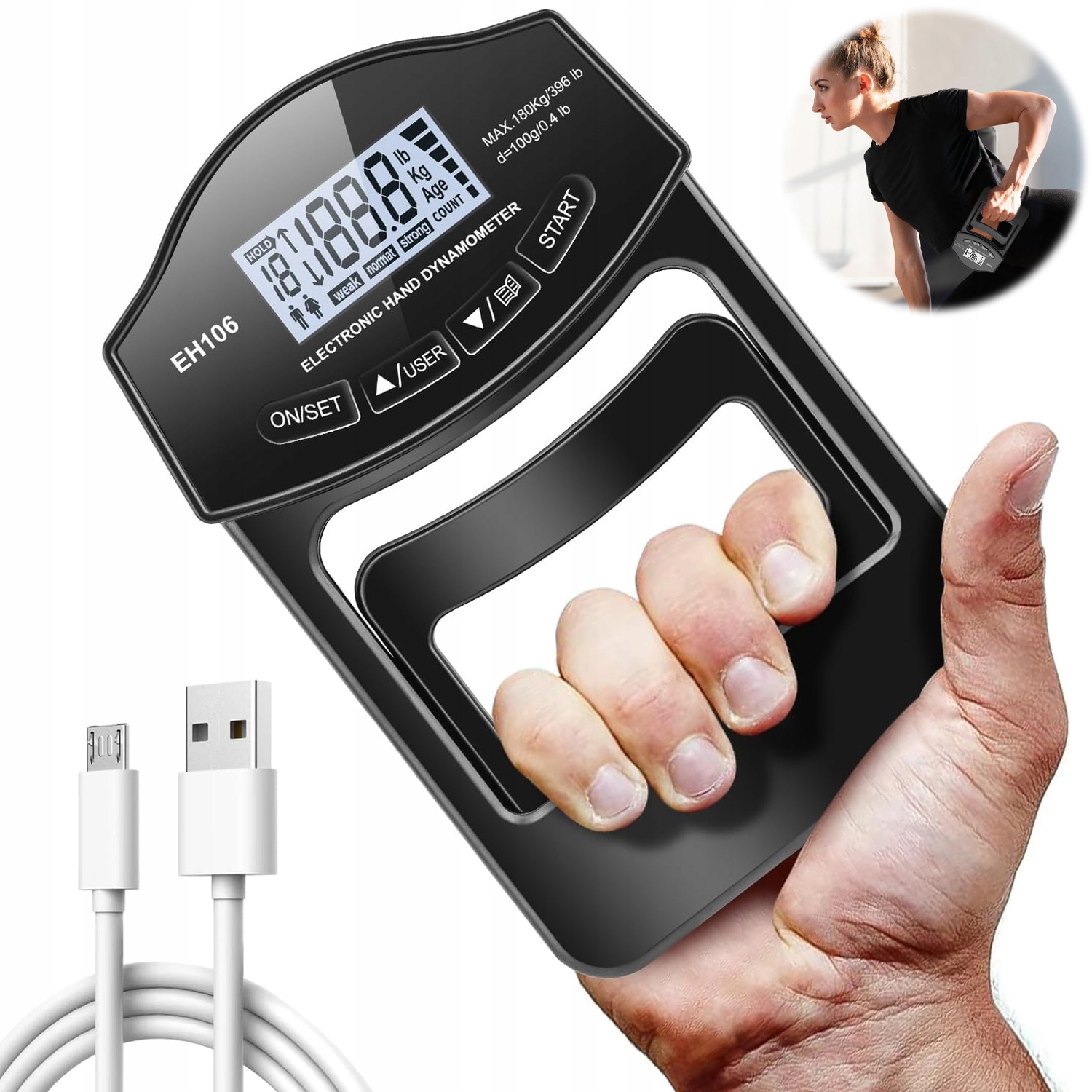 Elektroniczny Dokładny Siłomierz Do Ćwiczeń Dynamometr Cyfrowy Usb 180KG