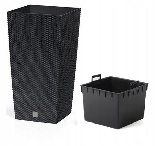 DUŻA DONICZKA DONICA ZEWNĘTRZNA RATTANOWA ANTRACYTOWY Z WKŁADEM OSŁONKA Marka Prosperplast