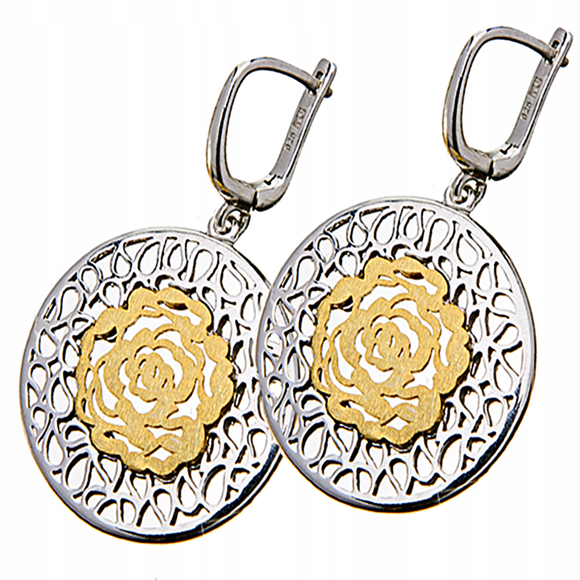 Pozlacené Náušnice Ažurové Růže Anglické Kruhy