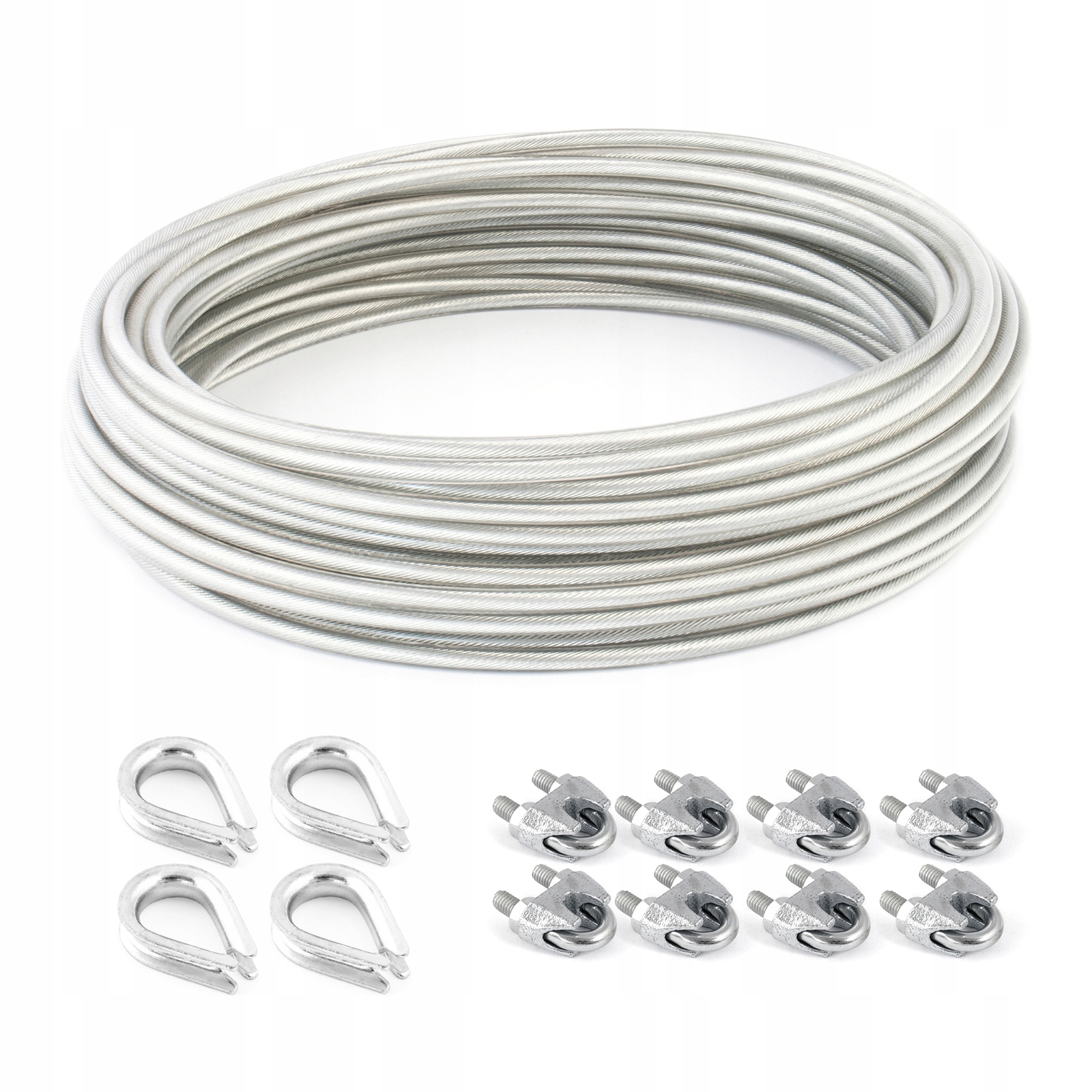 Sada lanového lana z Pvc 4/6 mm 6x7 40 m 4x kauše 6 mm 8x svorky 6 mm