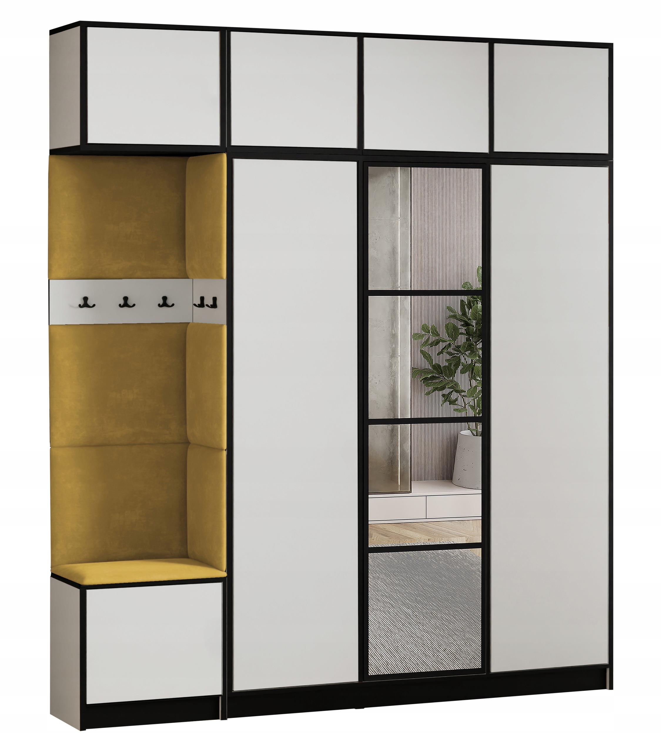 Šatní skříň Costa 14 bílá látka žlutý sedák s nástavcem