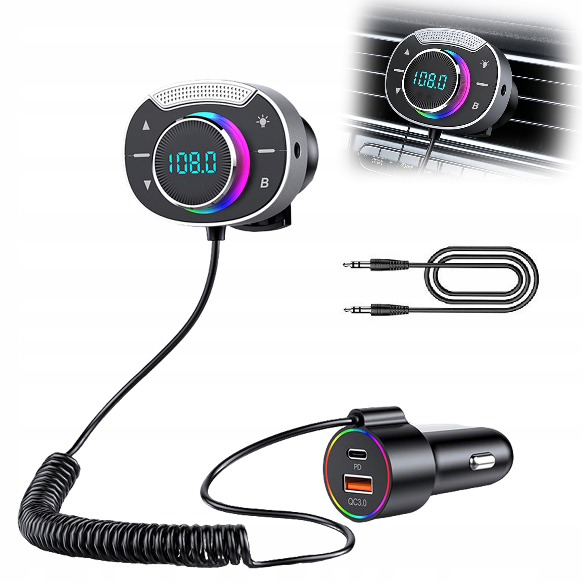 Fm Transmiter Bluetooth Samochodowy do auta MP3 z Ładowarka i Odtwarzacz