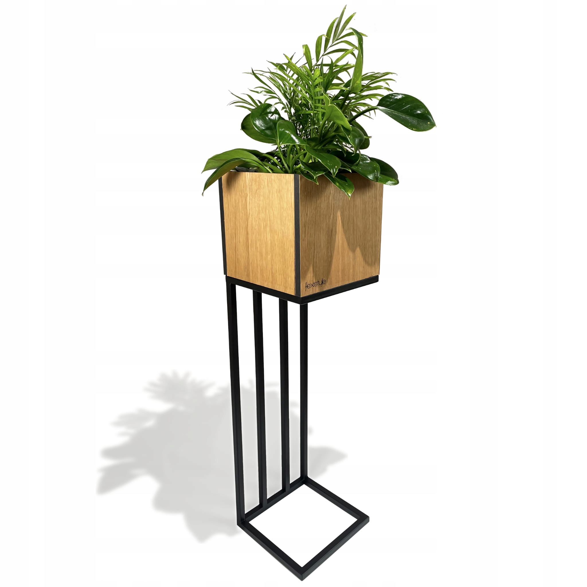 Držák Na Květináč stojící kovový loft dubový dřevěný Harmonic vysoký 22x22x80