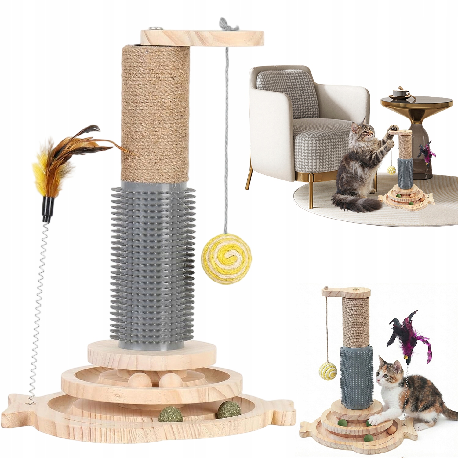 Levně Hračka Pro Kočky Škrabadlo Pro Kočky Z Peří 4 Míčky 2 Vrstvy Snadná Montáž