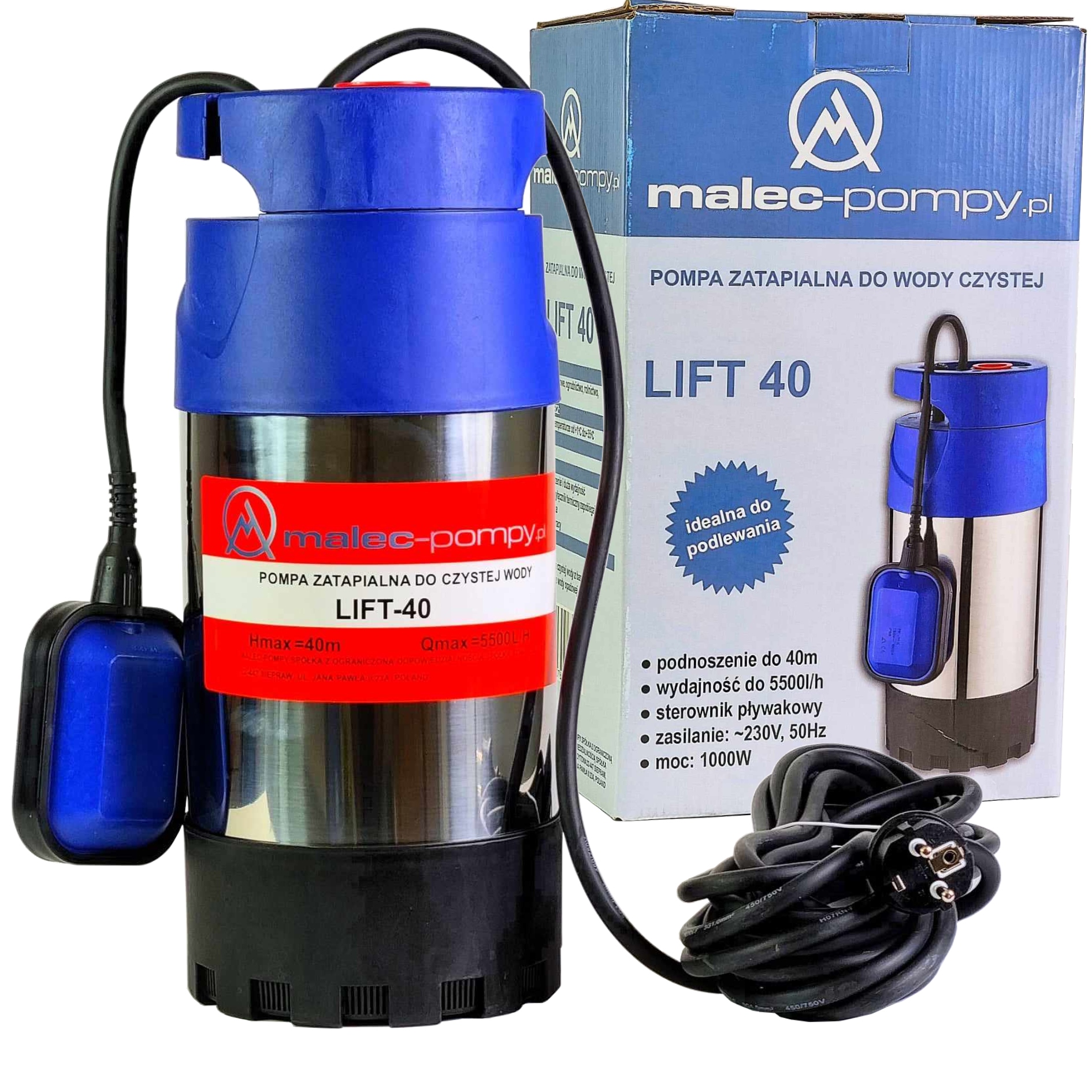 Pompa Zatapialna Lift 40 Do Czystej Wody 1000W Z Pływakiem 4WIRNIKI 5500L/H