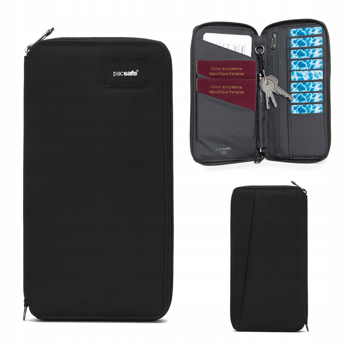 Velká skládací dámská peněženka Pacsafe s Rfid ochranou Černá