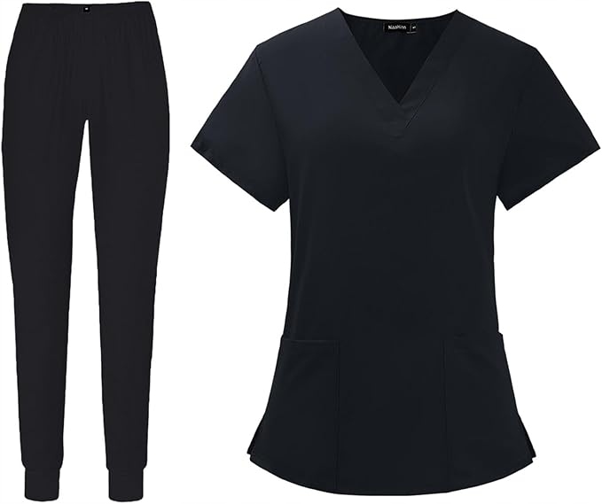 Komplet Medyczny Damski Scrub Uniform, Model Cure, Kolor Black, Rozmiar L