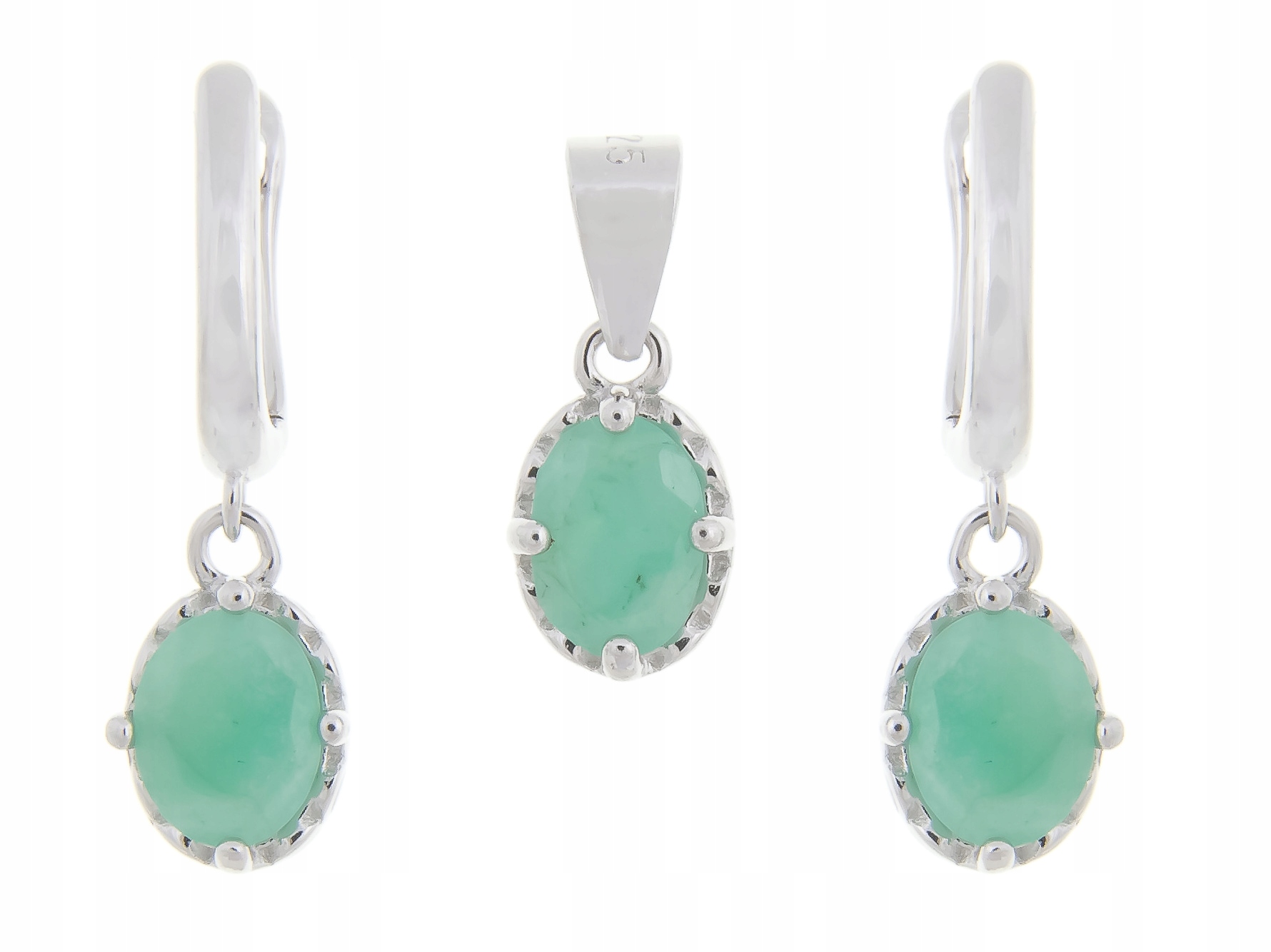 Stříbrný Rhodiovaný Komplet Kol+wis Smaragd Přírodní Dárek