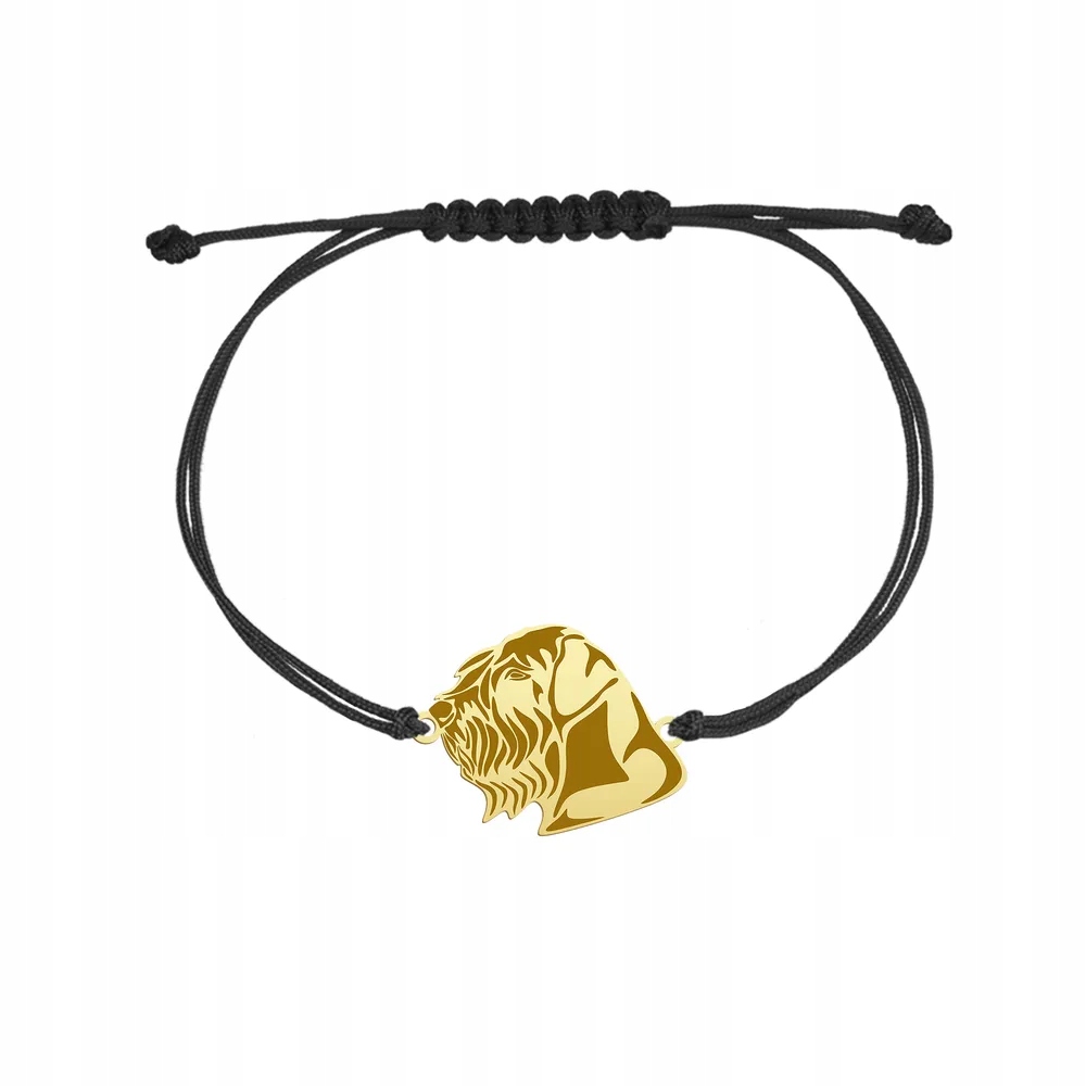 Zlatý náramek se psem Šnaucer Obrovský Stříbro 925 Šňůra Gravírování Bonus