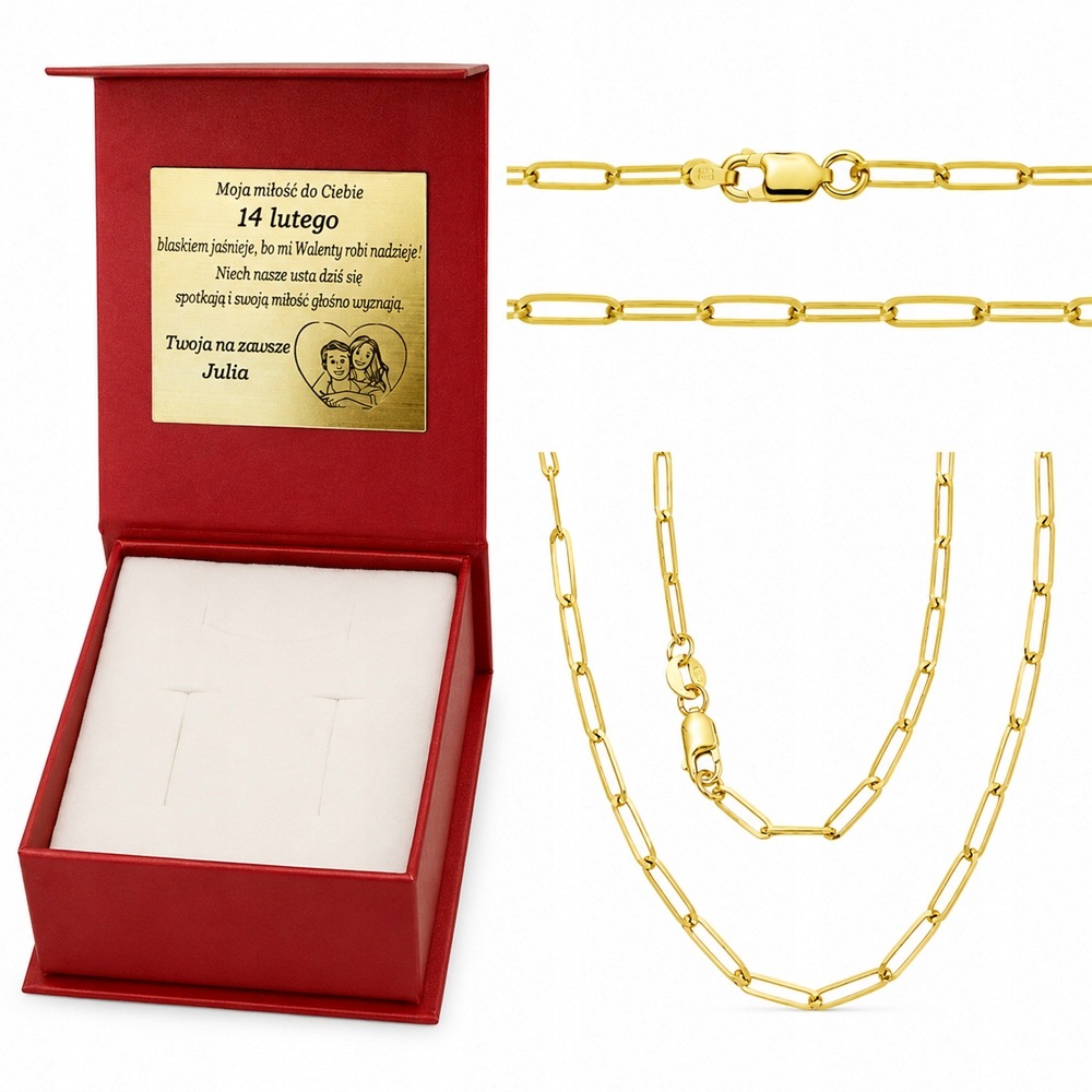 Złoty Łańcuszek Damski Długie Ogniwa Pełny Diamentowany pr585 Grawer