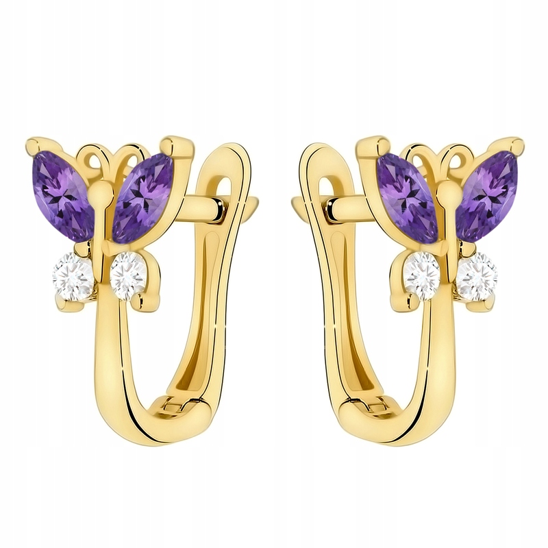 Zlaté Náušnice Dětské anglické pr. 585 Motýlci se zirkony 14k