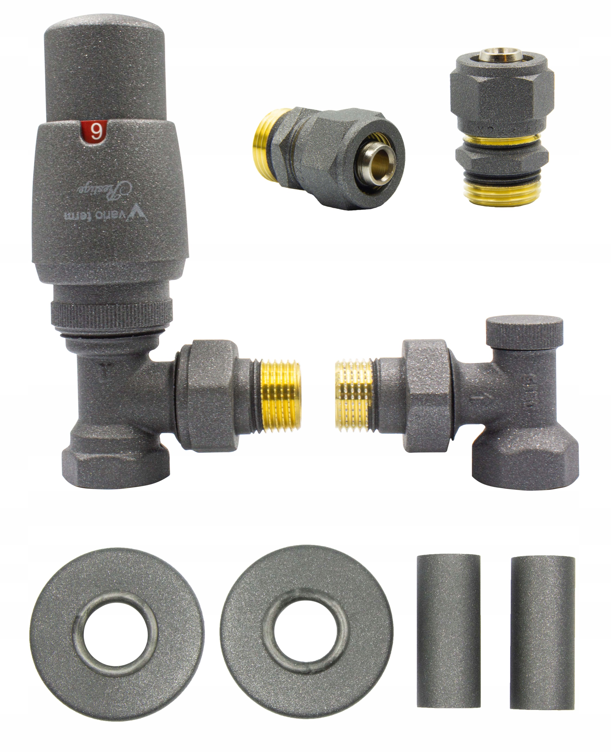 

Zawory termos. Elegant grafit str Pex16 rozety