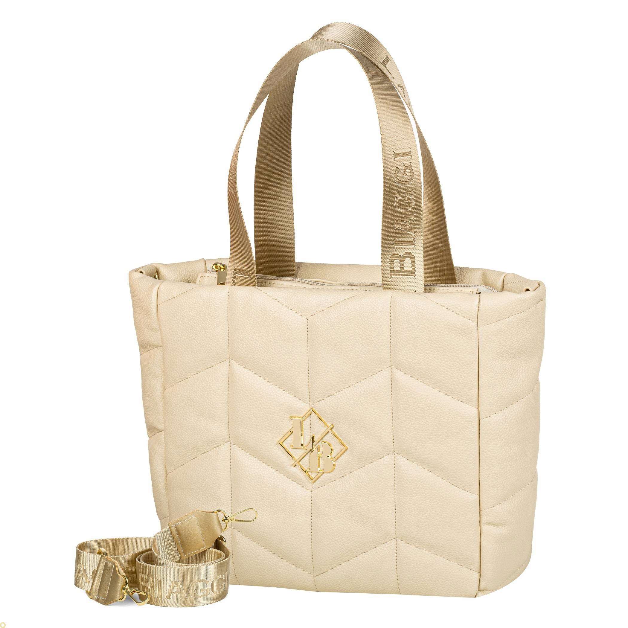 Elegantní dámská nákupní kabelka Laura Biaggi Velká prošívaná béžová A4