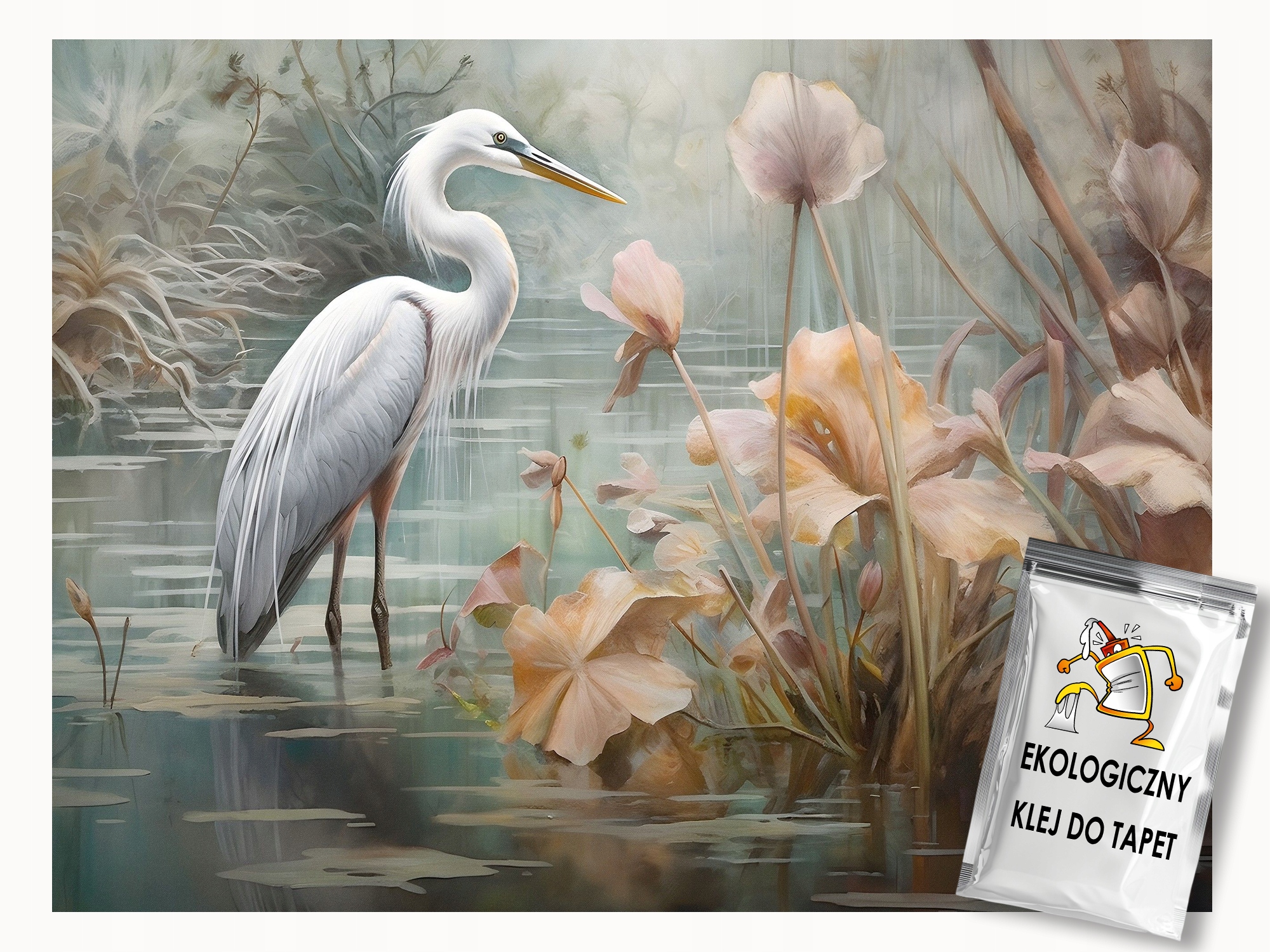 Fototapeta Flizelina Příroda Rybník Jezero Květiny Pták Čapka 350x250 lepidlo
