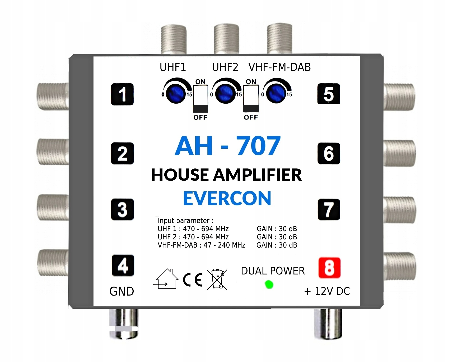 Aktívny rozbočovač Evercon AH-707 pre 4-8 Tv