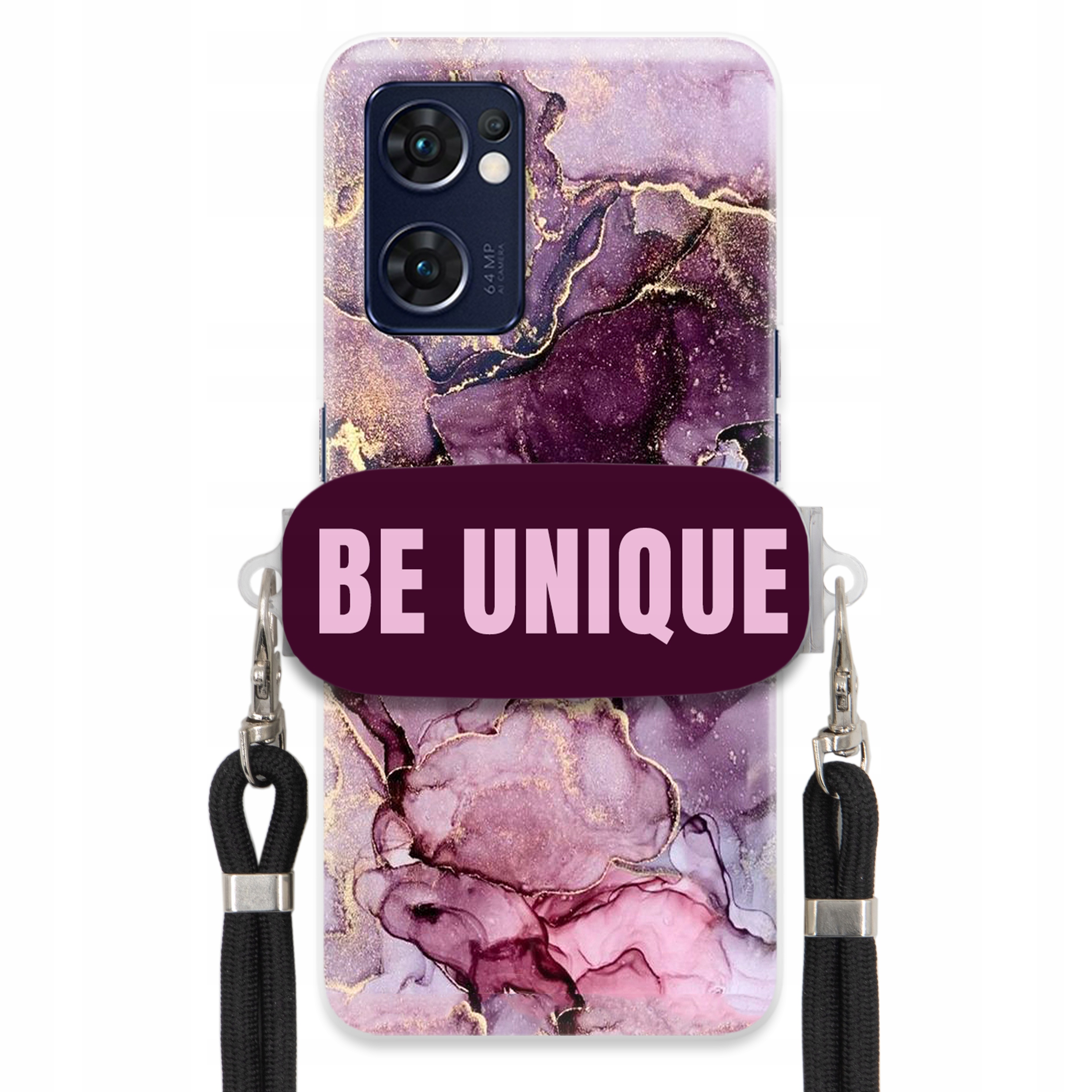 Puzdro pre Oppo Find X5 Lite Case držiak na šnúrku Čierny fialový mramor