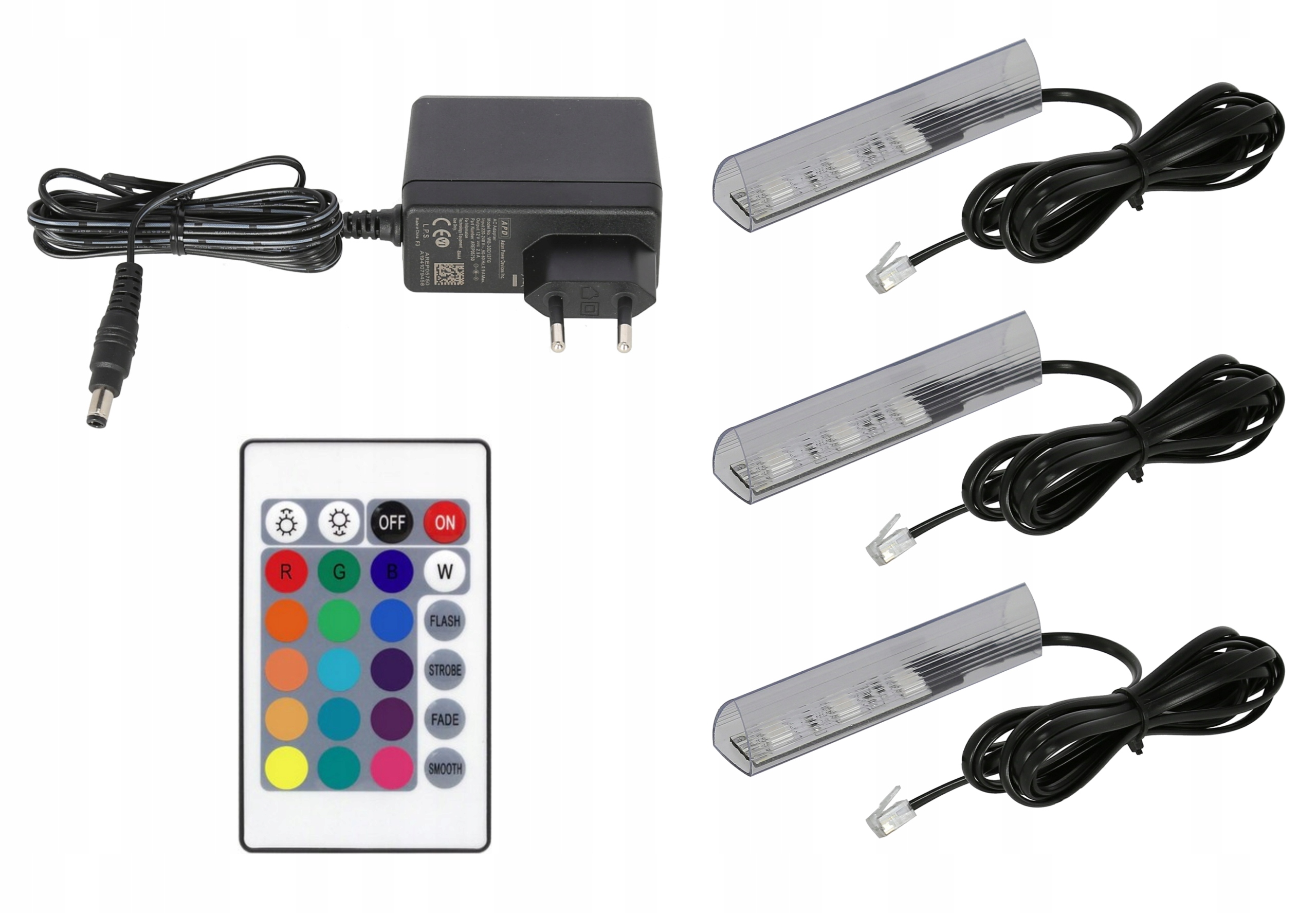 3x RGB светодиодные зажимы для стеклянных полок, оконных витрин, зажим, полный комплект, кабель, черный