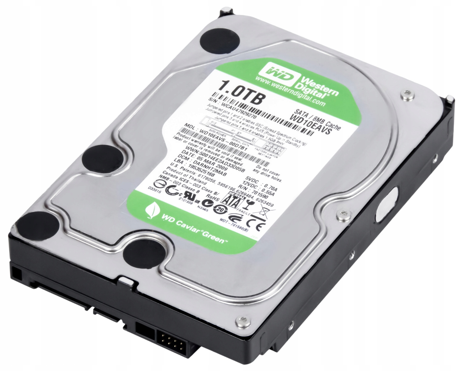 WD GREEN 1TB SATA II 7.2K 8MB 3.5'' WD10EAVS