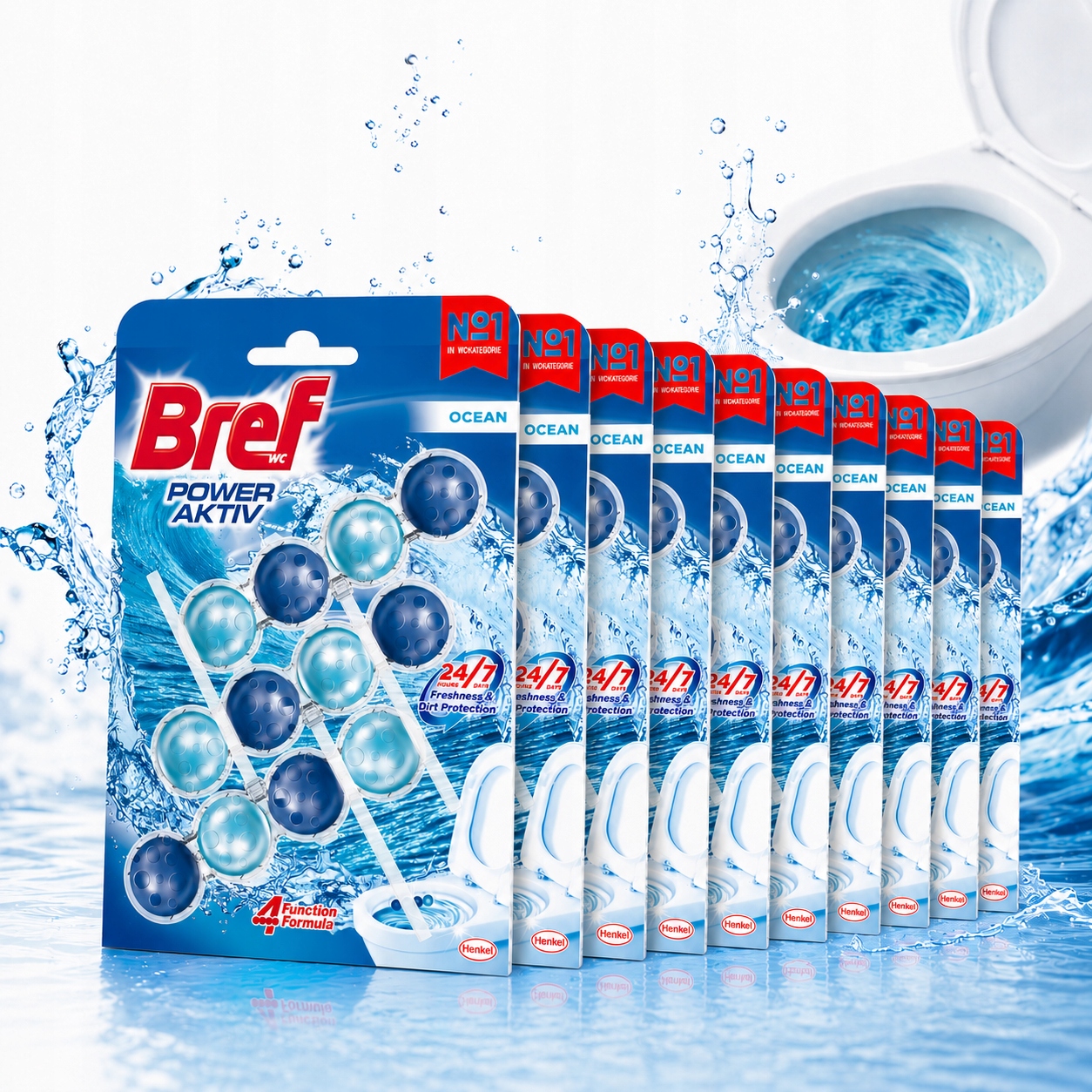10 x Kostky přívěsku na Wc Bref Power Aktiv Ocean 3x50 g mořský
