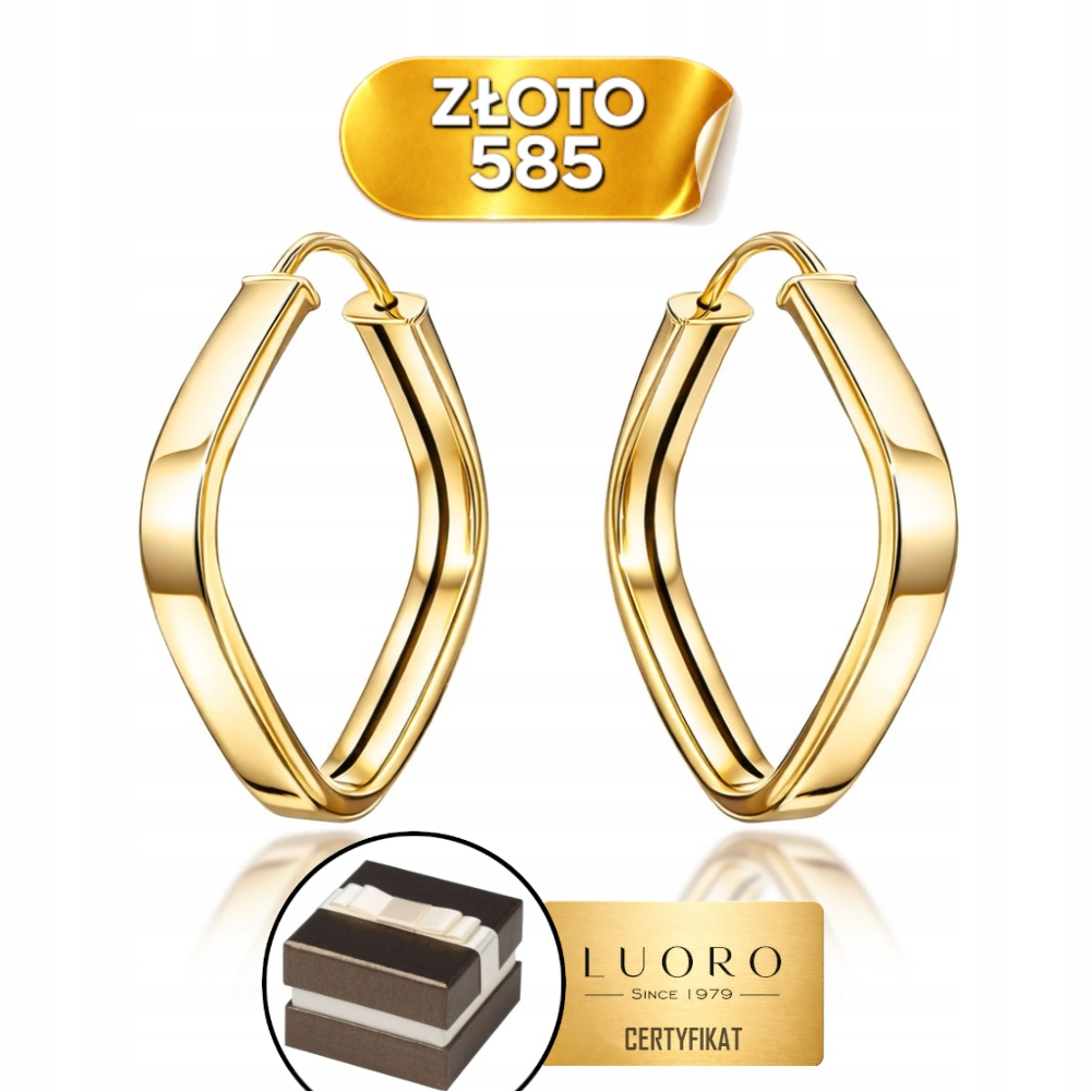 Náušnice Zlaté 585 14K Zaoblené Rukávy 2,1 CM Krabička Dárek Certifikát