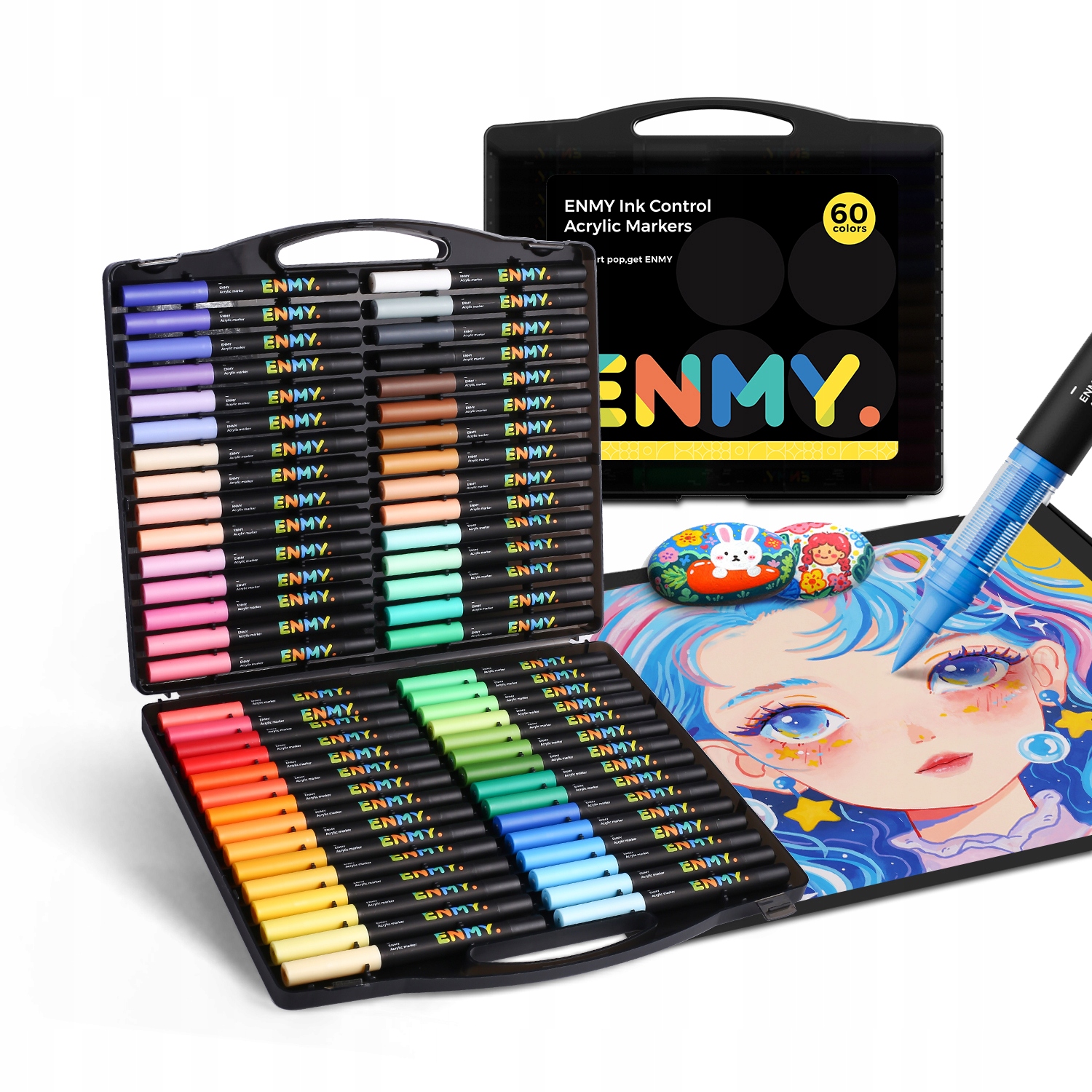 Enmy akrylowe markery z końcówką pędzelkową i tuszem