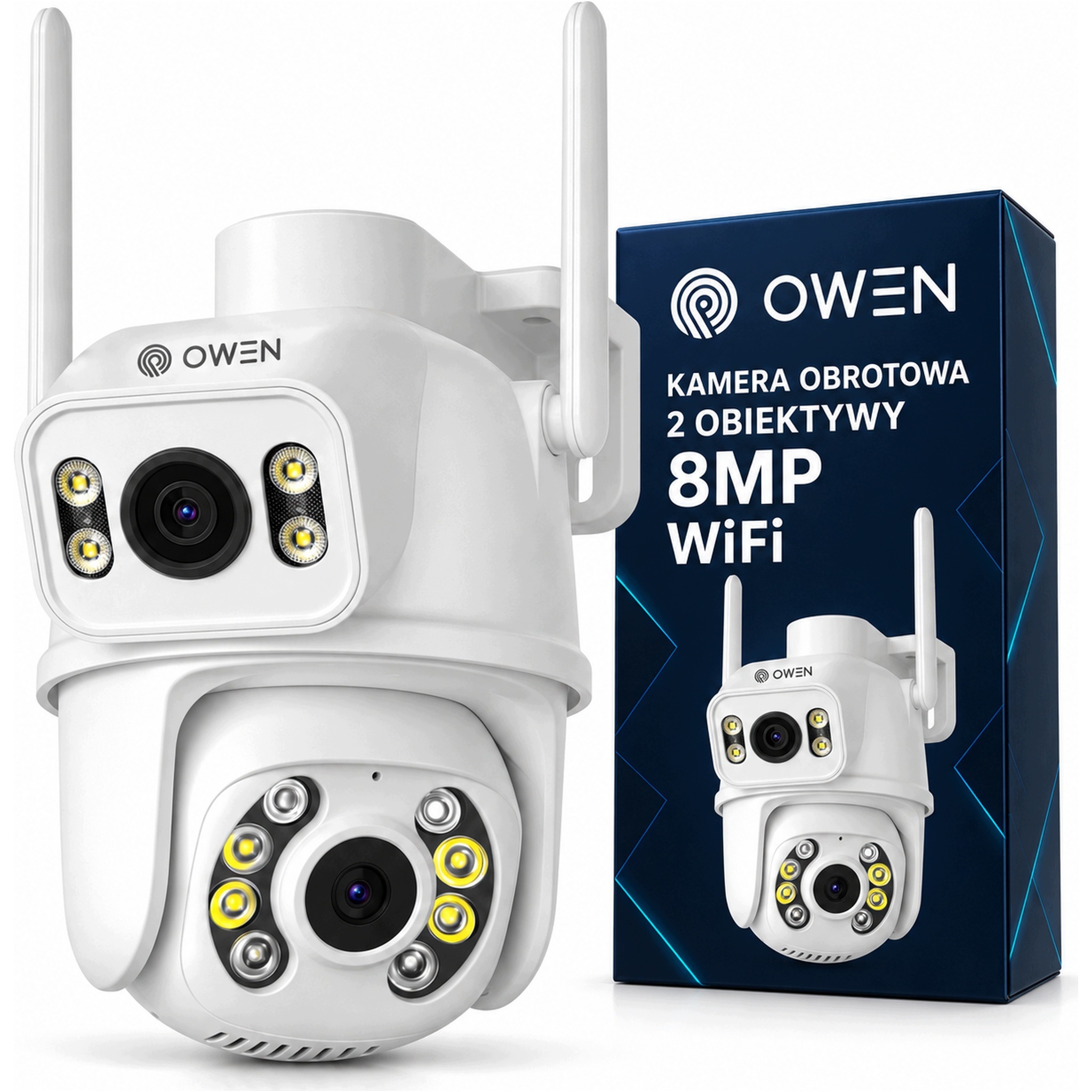 Venkovní otočná Ip WiFi kamera 2 objektivy 8MP, bílá, sledování IP66