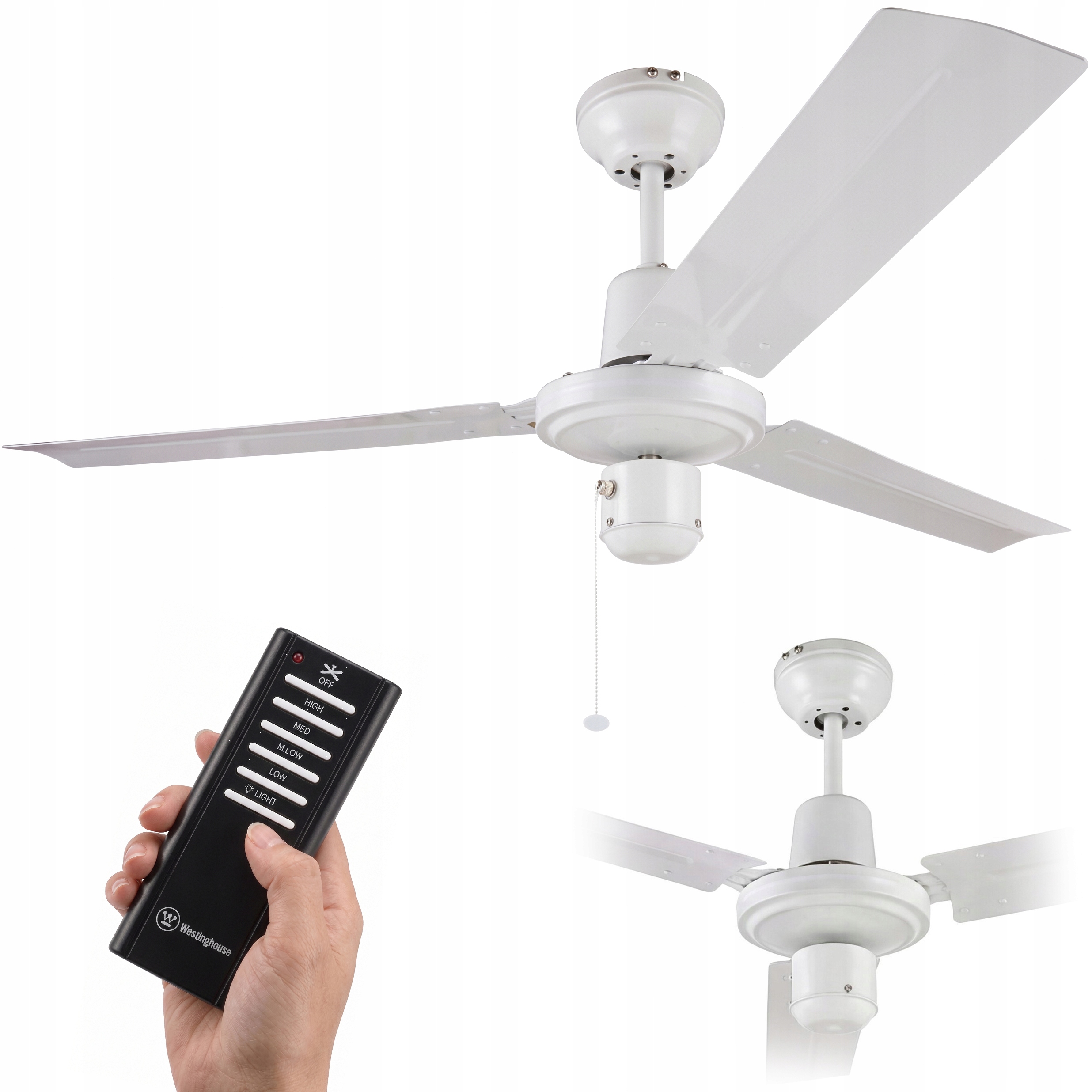 Stropný ventilátor Propeller Biely 122 cm Výkonný ventilátor Diaľkový Ovládač